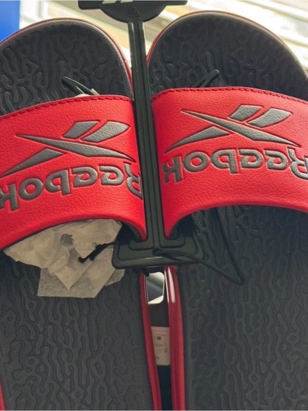 Reebok Red and Black Slide Sandals with Raised Logo